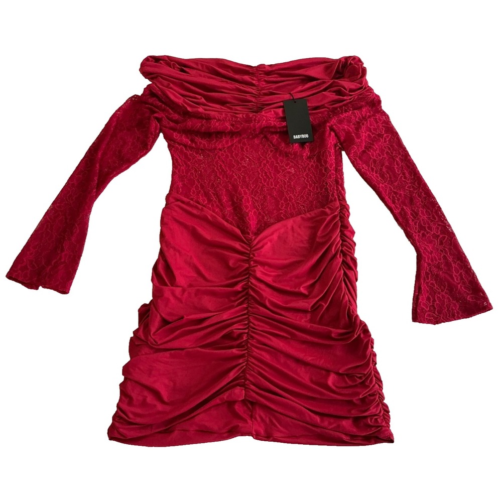 Babyboo Sauline Mini Dress Red Lace Women's Size Large NWT BBF4380-D